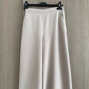 Wilfred Aritzia Effortless Wide Leg Cropped Pants Tailored Linen Beige Neutral